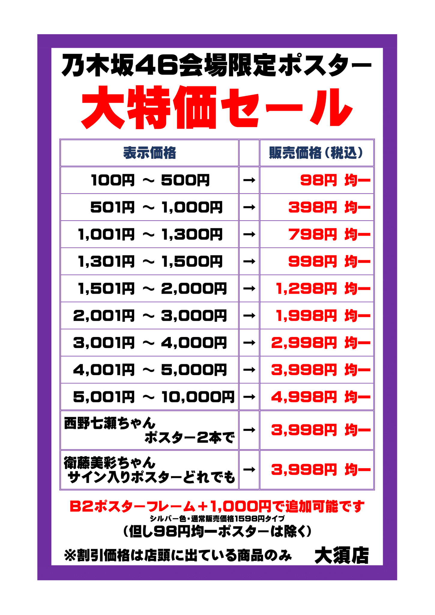 終了】大須お宝市場 乃木坂46・B2ポスター限定で大特価セール – 大須アメ横ビル